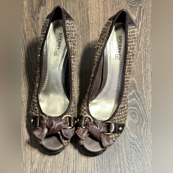 SPERRY Top-Sider 'Silverside' brown BOW open-toe platforms wedges size 8 - Picture 7 of 13